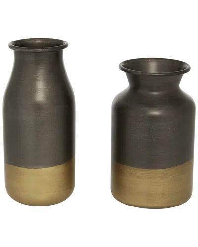 Peyton Lane Set Of 2 Gold Metal Vase With Gold Accents