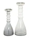 Peyton Lane Set Of 2 Gray Glass Handmade Bubble Pillar Candle Holder With Smoked Glass Finish In Clear