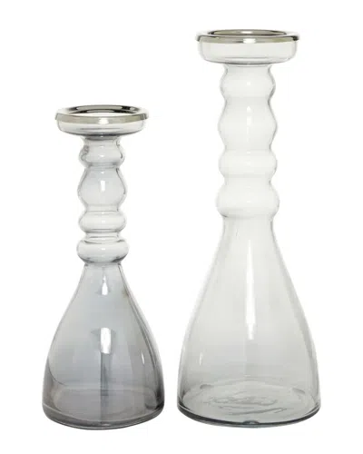 Peyton Lane Set Of 2 Gray Glass Handmade Bubble Pillar Candle Holder With Smoked Glass Finish In Clear
