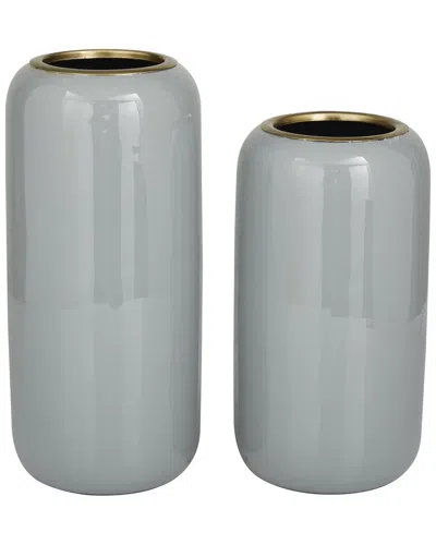 Peyton Lane Set Of 2 Gray Metal Decorative Vase