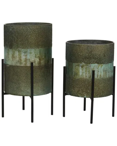 Peyton Lane Set Of 2 Green Glass Candle Holders