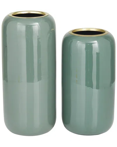 Peyton Lane Set Of 2 Green Metal Decorative Vase