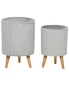 Peyton Lane Set Of 2 Grey Polystone Contemporary Planters In Grey