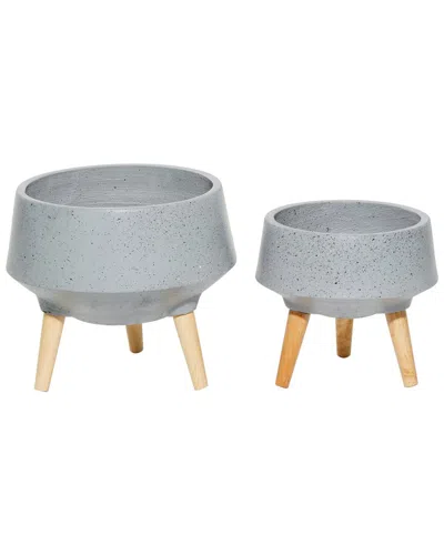 Peyton Lane Set Of 2 Grey Wood Contemporary Planters