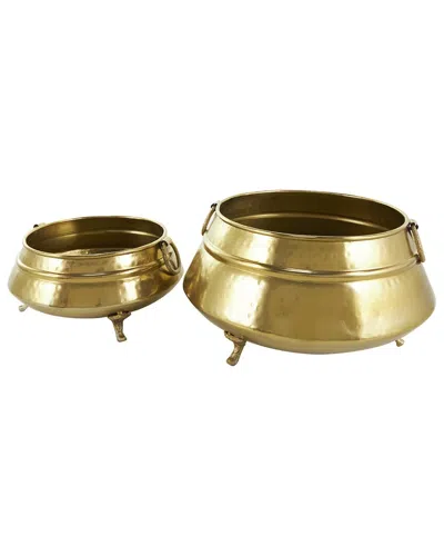 Peyton Lane Set Of 2 Hammered Metal Pot Planters In Gold