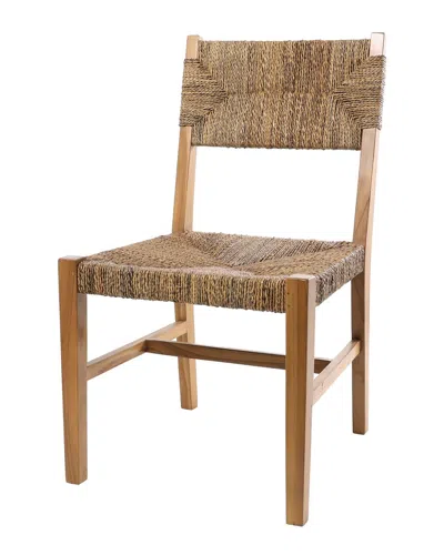 Peyton Lane Set Of 2 Handmade Teak Accent Chairs With Woven Banana Leaf Seats In Brown