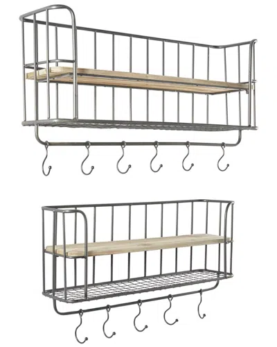 Peyton Lane Set Of 2 Industrial Metal Wall Hooks In Grey