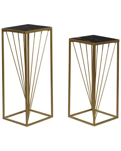 Peyton Lane Set Of 2 Marble Contemporary Accent Table In Gold