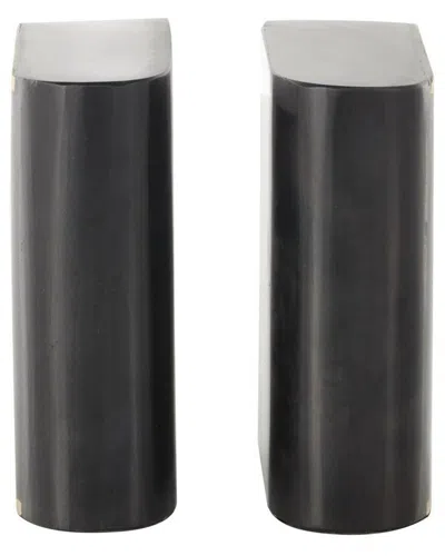 Peyton Lane Set Of 2 Marble Curved Rectangular Decorative Bookends In Black