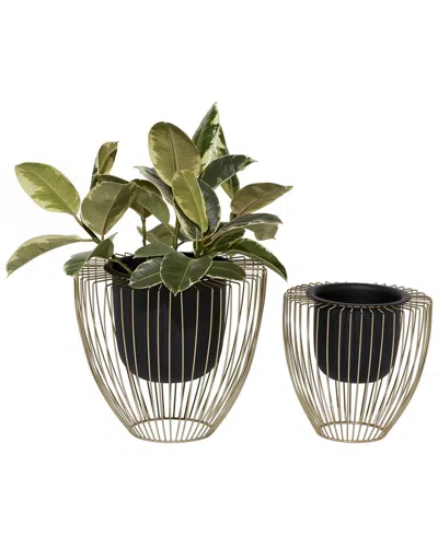 Peyton Lane Set Of 2 Metal Contemporary Planters In Black