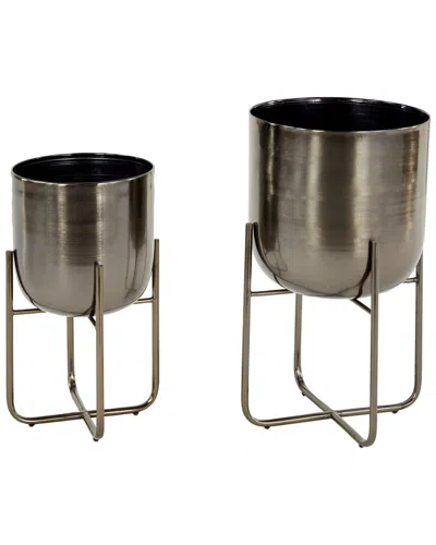 Peyton Lane Set Of 2 Metal Contemporary Planters In Black