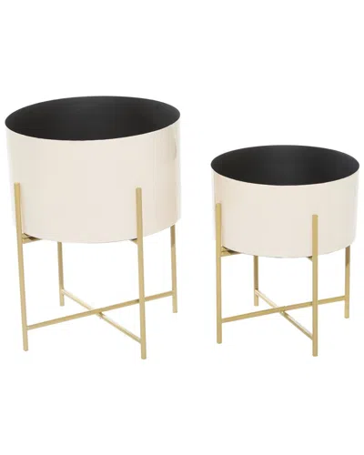 Peyton Lane Set Of 2 Metal Contemporary Planters In Peach