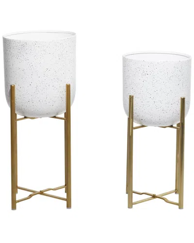 Peyton Lane Set Of 2 Metal Contemporary Planters In White
