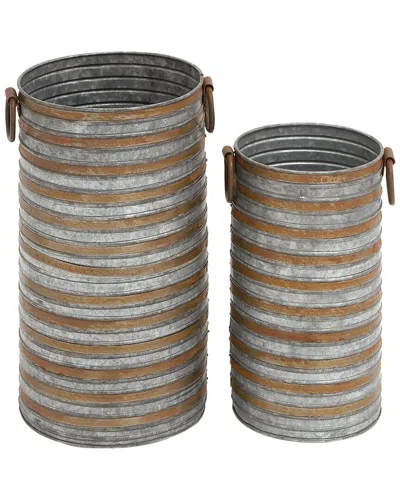 Peyton Lane Set Of 2 Metal Planters With Handles In Brown