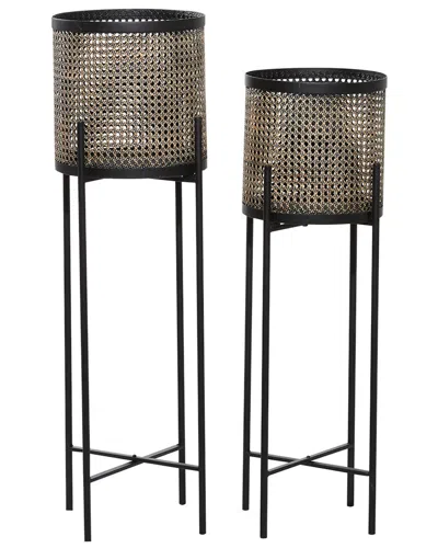 Peyton Lane Set Of 2 Metal Planters With Stands In Gold