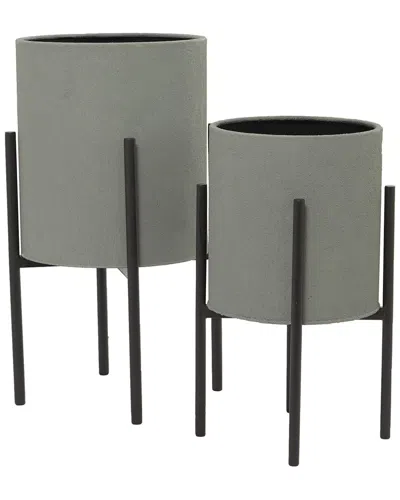 Peyton Lane Set Of 2 Metal Planters With Stands In Gray
