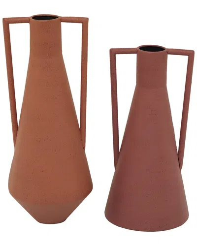 Peyton Lane Set Of 2 Metal Vase With Handles In Orange