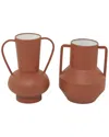 Peyton Lane Set Of 2 Metal Vase With Handles In Orange