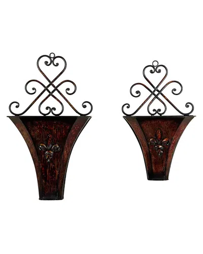 Peyton Lane Set Of 2 Metal Wall Planters In Brown