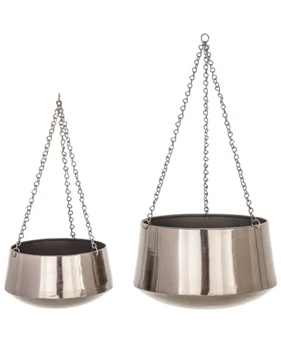 Peyton Lane Set Of 2 Modern Iron Planters In Metallic