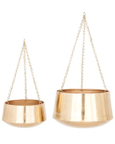 Peyton Lane Set Of 2 Modern Iron Planters In Gold