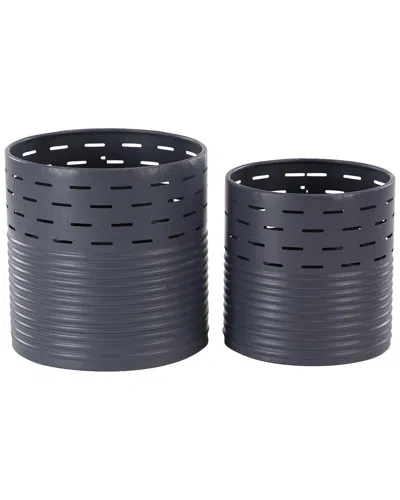 Peyton Lane Set Of 2 Modern Pierced Iron Planters In Blue