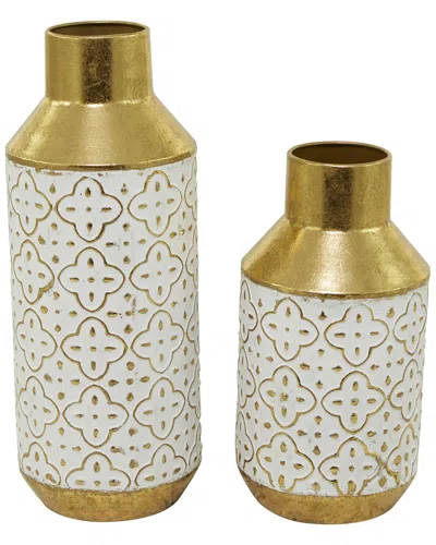 Peyton Lane Set Of 2 Modern Quatrefoil Embossed Exterior Metal Vase In Multi