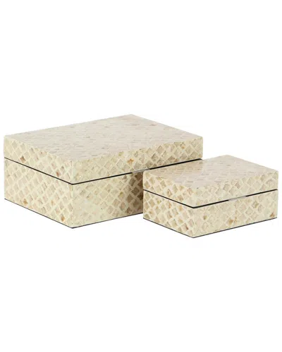 Peyton Lane Set Of 2 Mother Of Pearl Handmade Box With Hinged Lid In Neutral