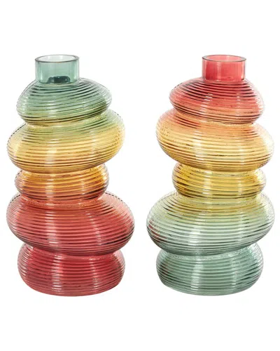 Peyton Lane Set Of 2 Multi Colored Glass Ribbed St