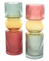 Peyton Lane Set Of 2 Multi Colored Glass Ribbed Va