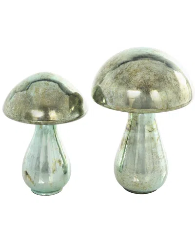 Peyton Lane Set Of 2 Mushroom Green Glass Handmade Glossy Weathered Sculpture