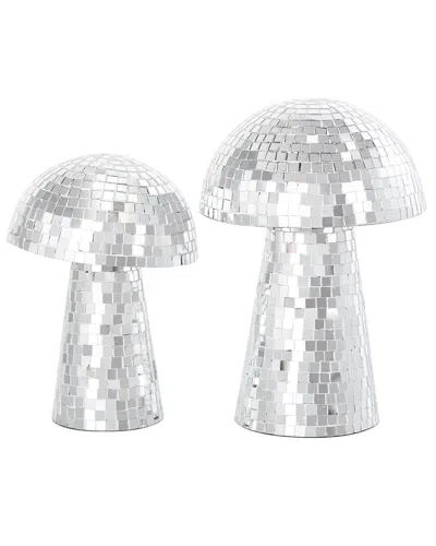 Peyton Lane Set Of 2 Mushroom Silver Glass Handmade Mosaic Mirrored Sculpture