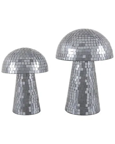 Peyton Lane Set Of 2 Mushroom Silver Glass Sculpture In Gray