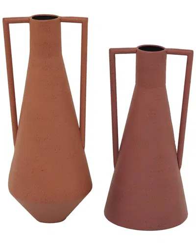 Peyton Lane Set Of 2 Orange Metal Decorative Vase With Handles