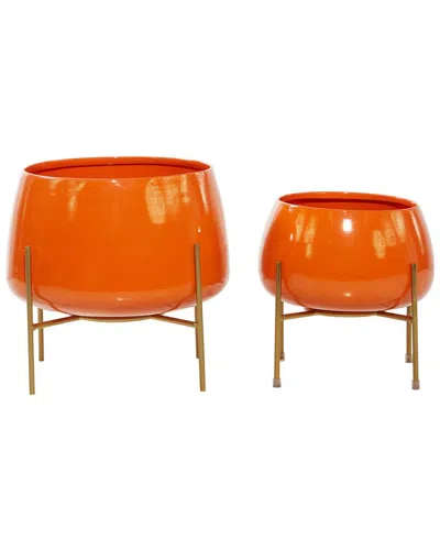 Peyton Lane Set Of 2 Orange Metal Modern Planters