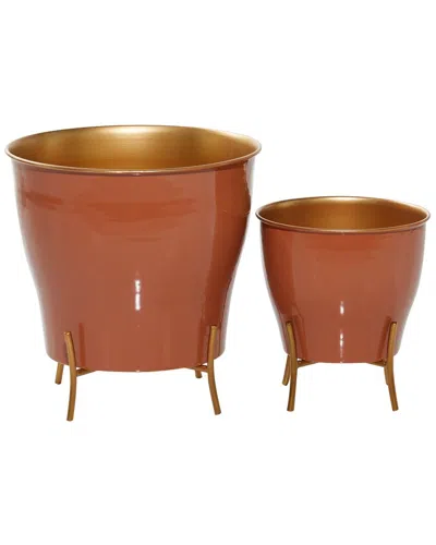 Peyton Lane Set Of 2 Orange Metal Planter