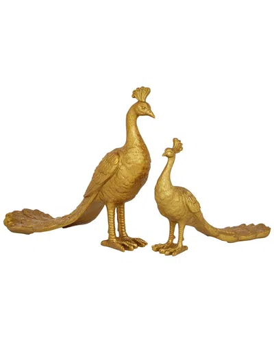 Peyton Lane Set Of 2 Peacock Polystone Decorative Sculpture In Gold