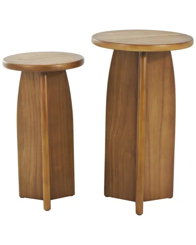 Peyton Lane Set Of 2 Pedestal Accent Tables In Brown