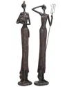 Peyton Lane Set Of 2 People Red Polystone Handmade Tall African Women Sculpture In Red