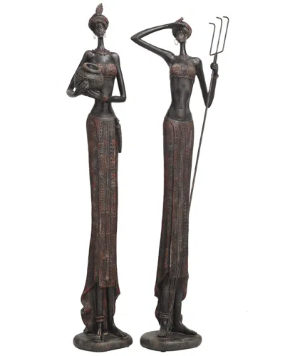 Peyton Lane Set Of 2 People Red Polystone Handmade Tall African Women Sculpture