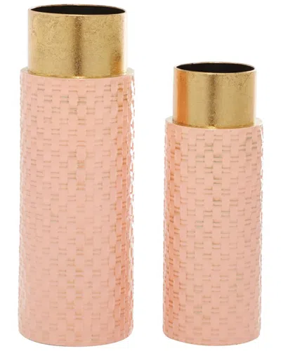 Peyton Lane Set Of 2 Pink Metal Weave Inspired Vase With Gold Top