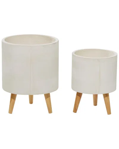 Peyton Lane Set Of 2 Polystone Contemporary Planters In Neutral