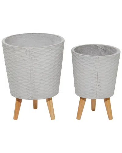 Peyton Lane Set Of 2 Polystone Contemporary Planters In Grey