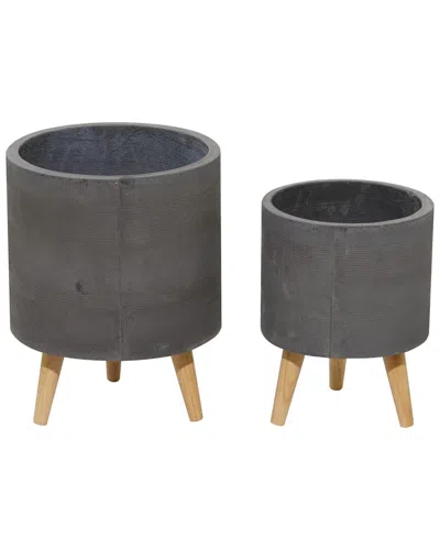 Peyton Lane Set Of 2 Polystone Contemporary Planters In Grey