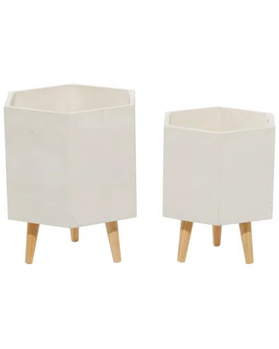 Peyton Lane Set Of 2 Polystone Contemporary Planters In White