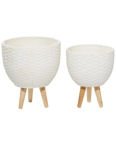 Peyton Lane Set Of 2 Polystone Contemporary Planters In White