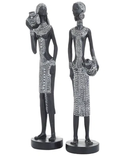 Peyton Lane Set Of 2 Polystone Eclectic Sculptures In Black
