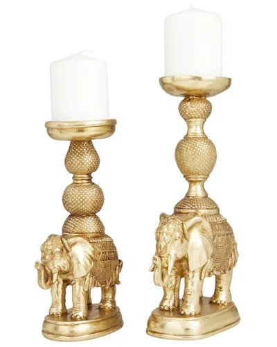 Peyton Lane Set Of 2 Polystone Traditional Candle Holders In Gold