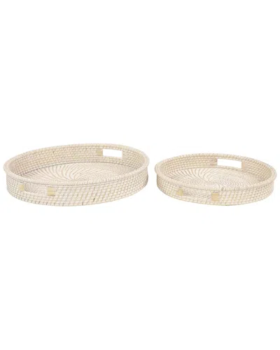 Peyton Lane Set Of 2 Rattan Tray With Slot Handles In Cream
