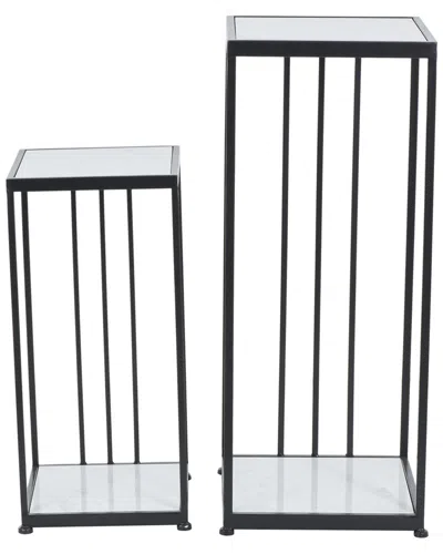 Peyton Lane Set Of 2 Rectangular Planter Stands With Marble Tabletops In Black